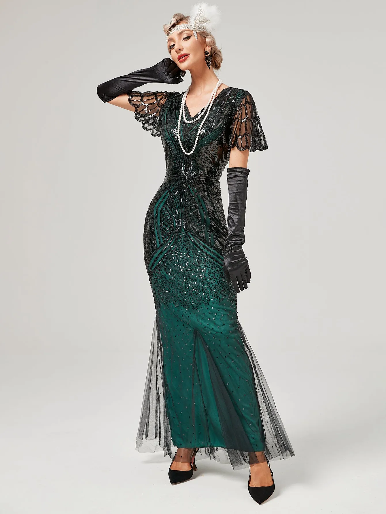 Wine Red 1920S Sequined Fringe Flapper Maxi Dress