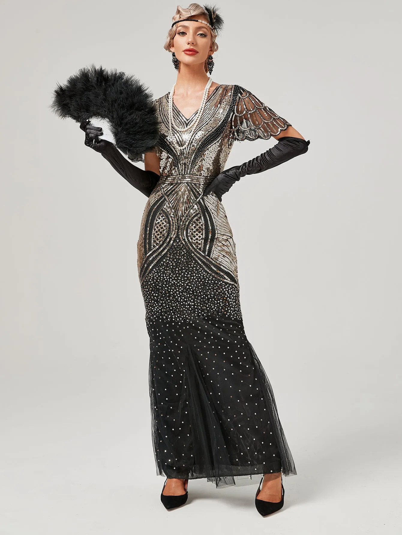 Wine Red 1920S Sequined Fringe Flapper Maxi Dress