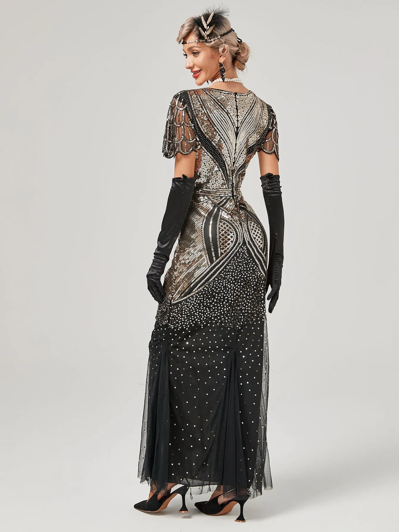 Wine Red 1920S Sequined Fringe Flapper Maxi Dress