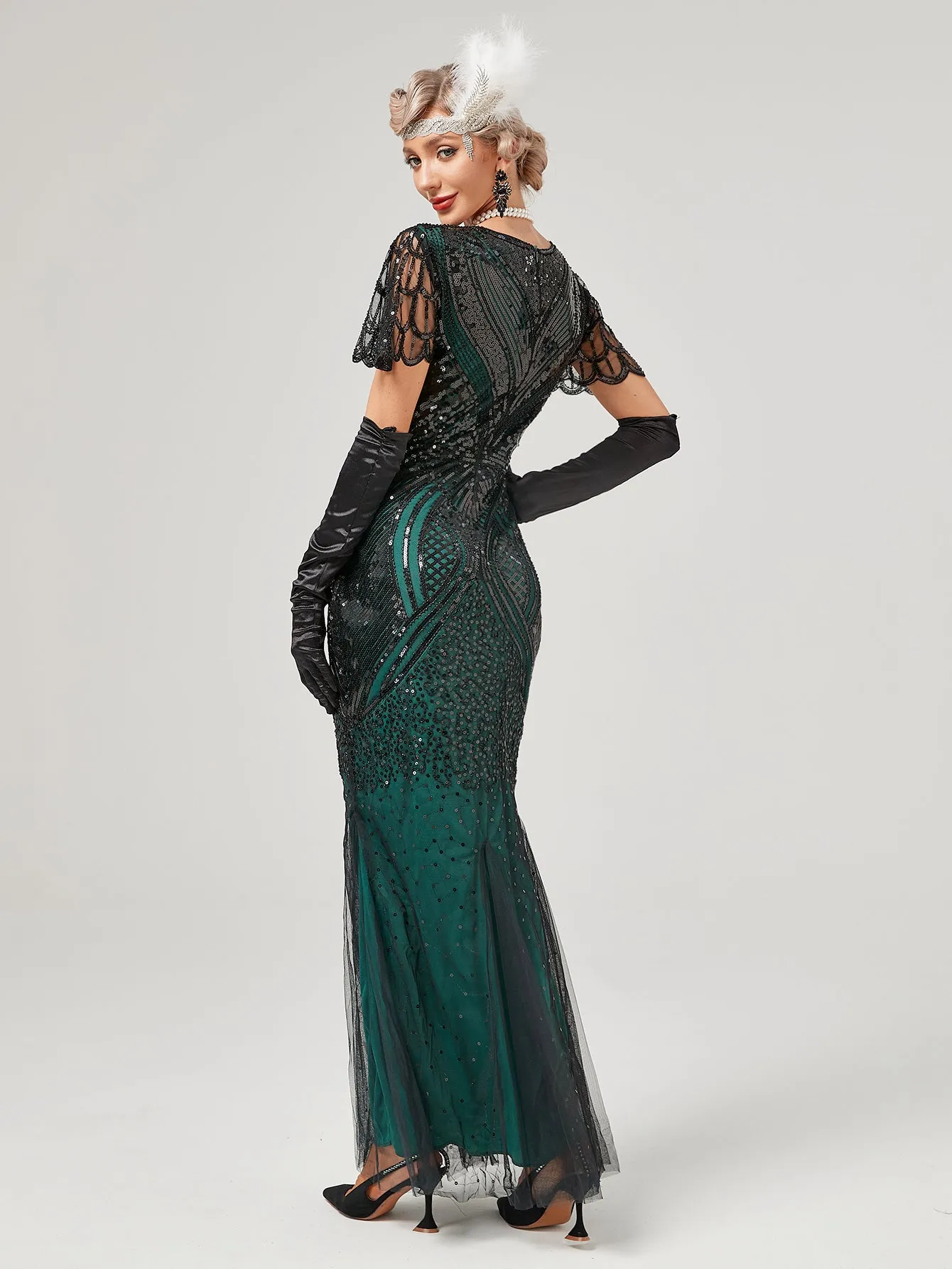 Wine Red 1920S Sequined Fringe Flapper Maxi Dress