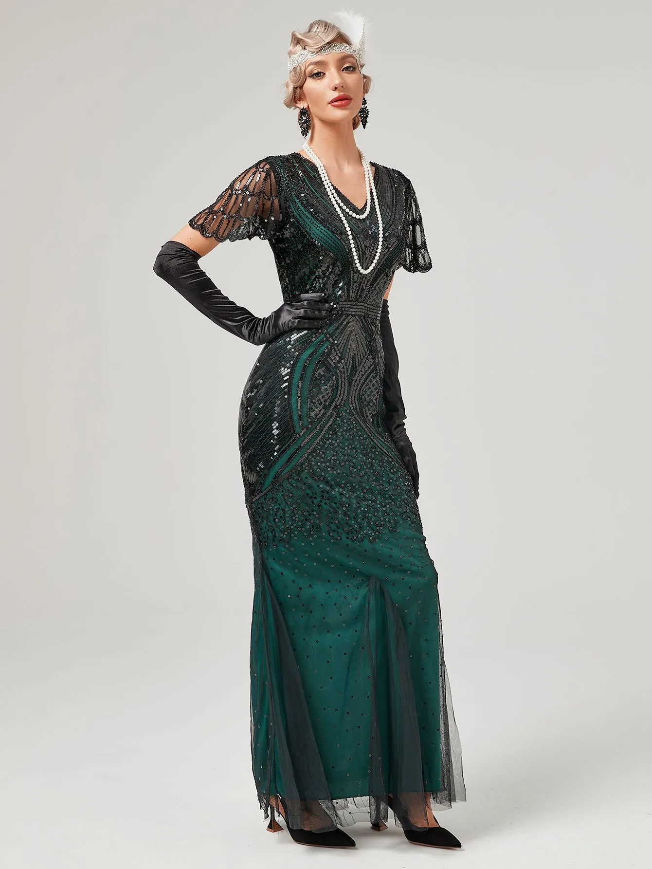 Wine Red 1920S Sequined Fringe Flapper Maxi Dress