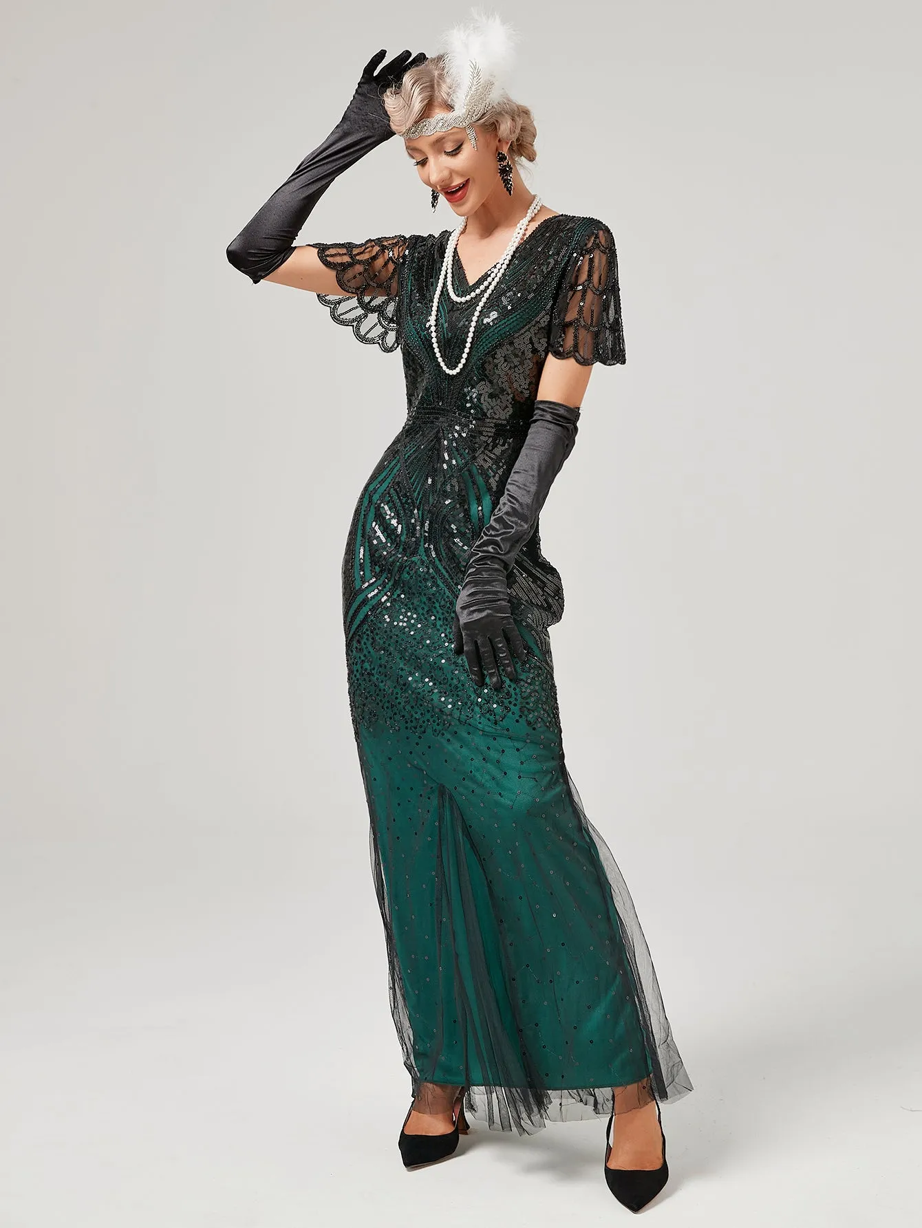 Wine Red 1920S Sequined Fringe Flapper Maxi Dress