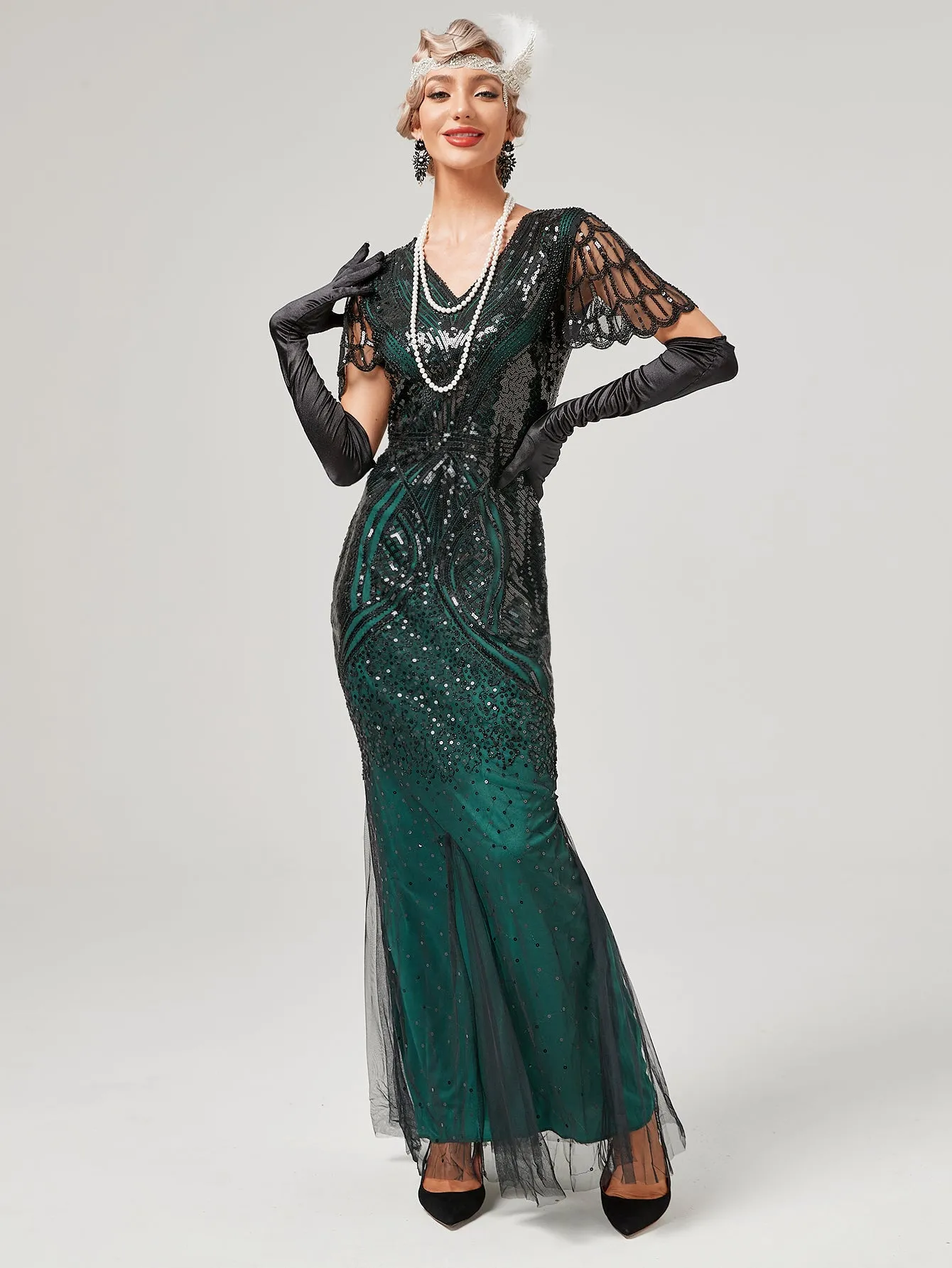 Wine Red 1920S Sequined Fringe Flapper Maxi Dress