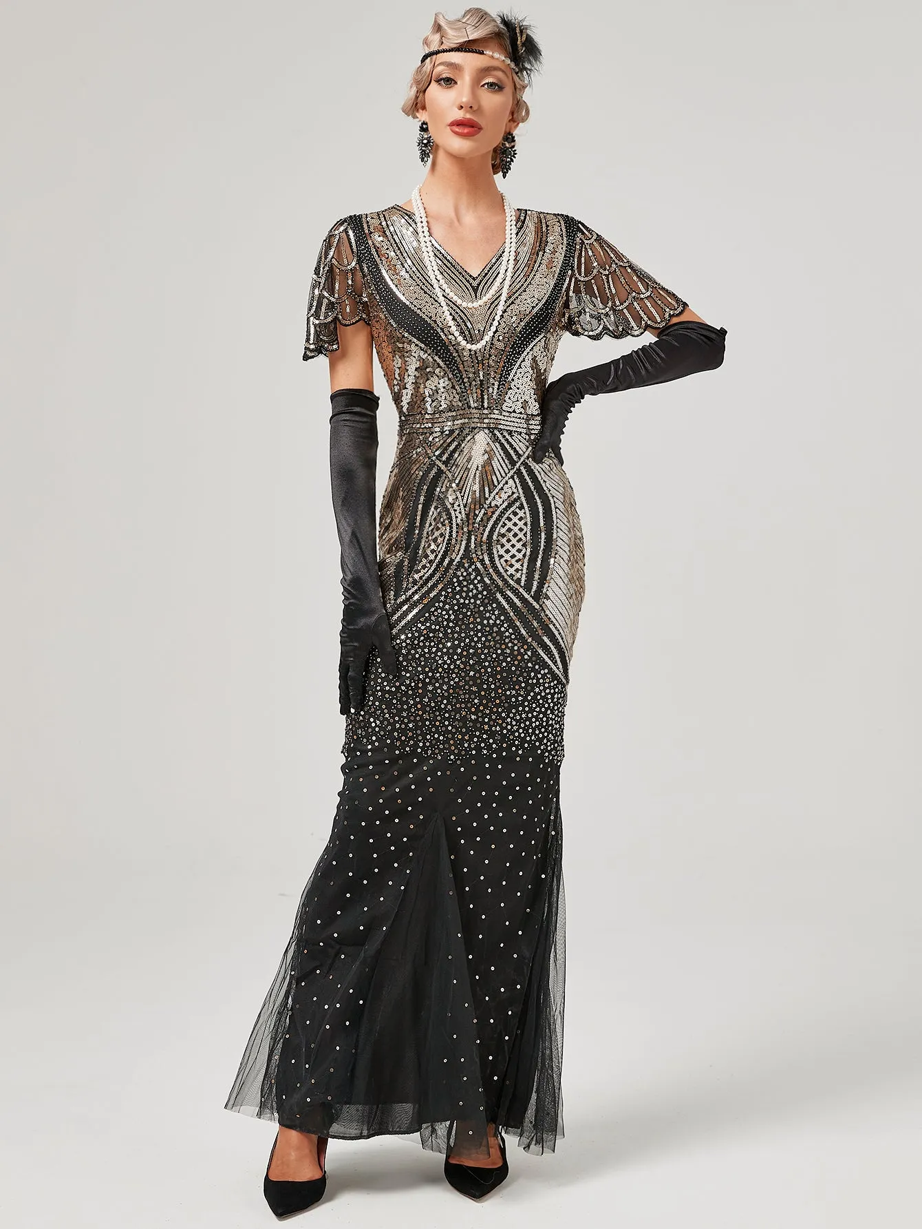 Wine Red 1920S Sequined Fringe Flapper Maxi Dress