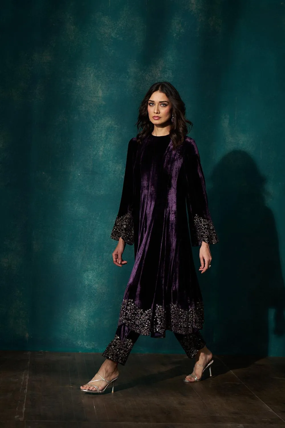 Wine Velvet Short Anarkali