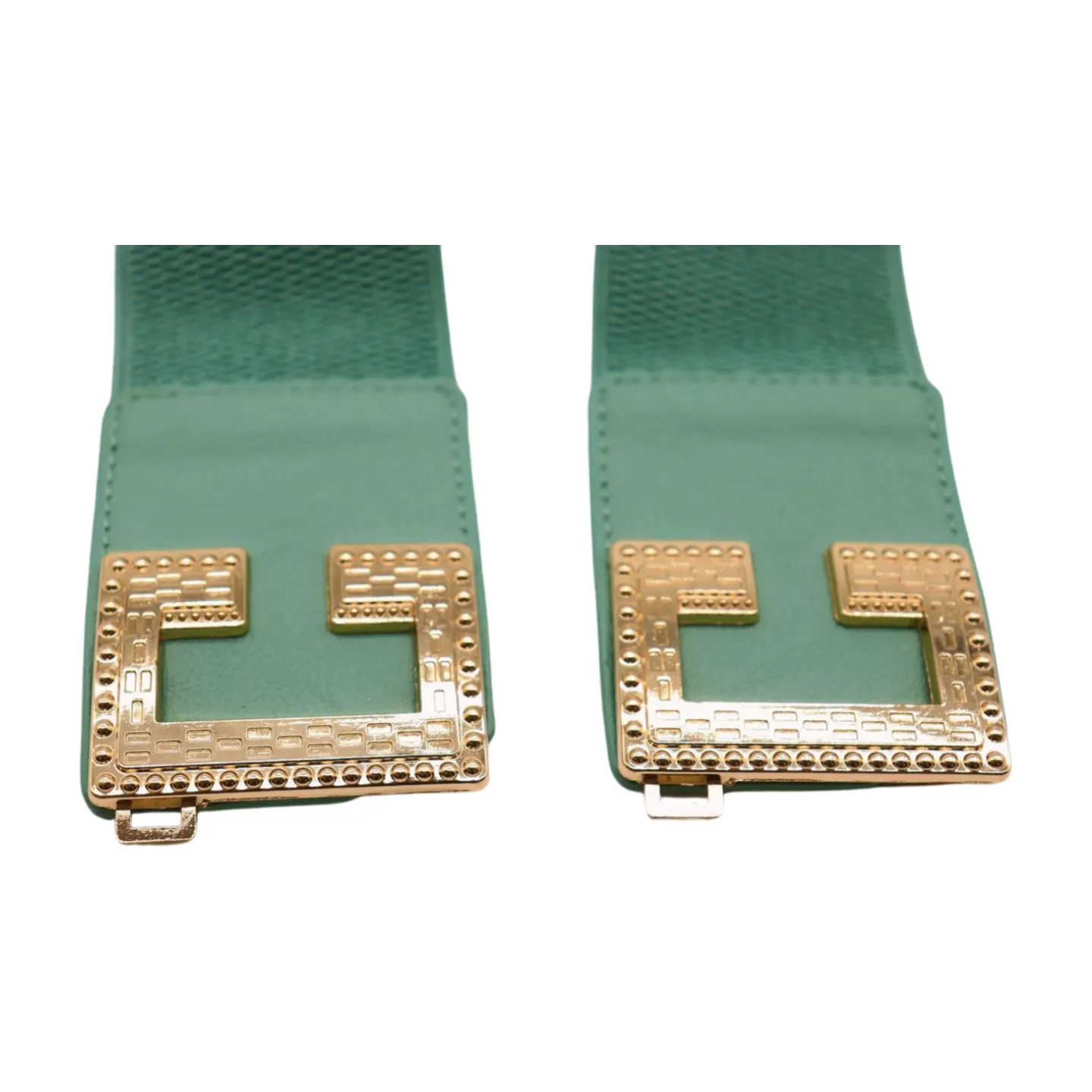 Women Jade Teal Elastic Wide Fashion Belt Hip Waist Gold Metal C Buckle S M