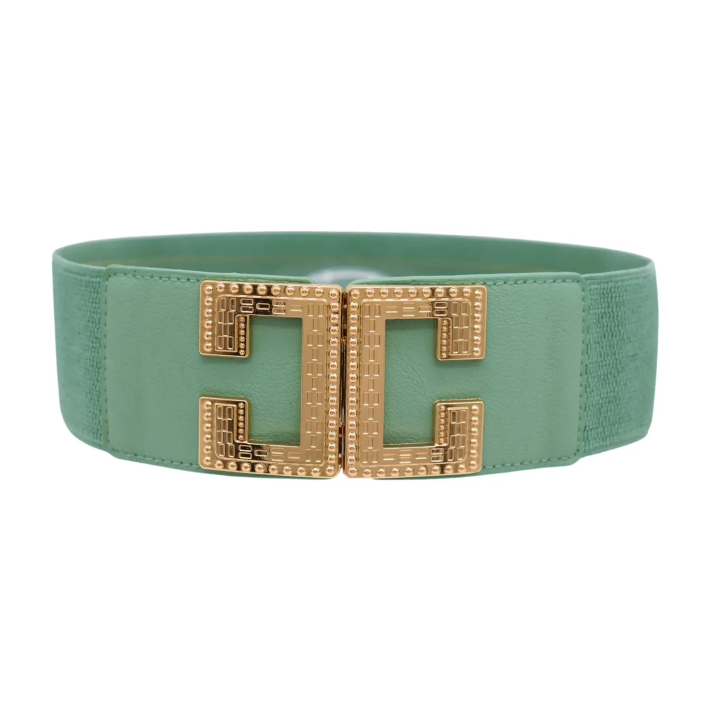 Women Jade Teal Elastic Wide Fashion Belt Hip Waist Gold Metal C Buckle S M
