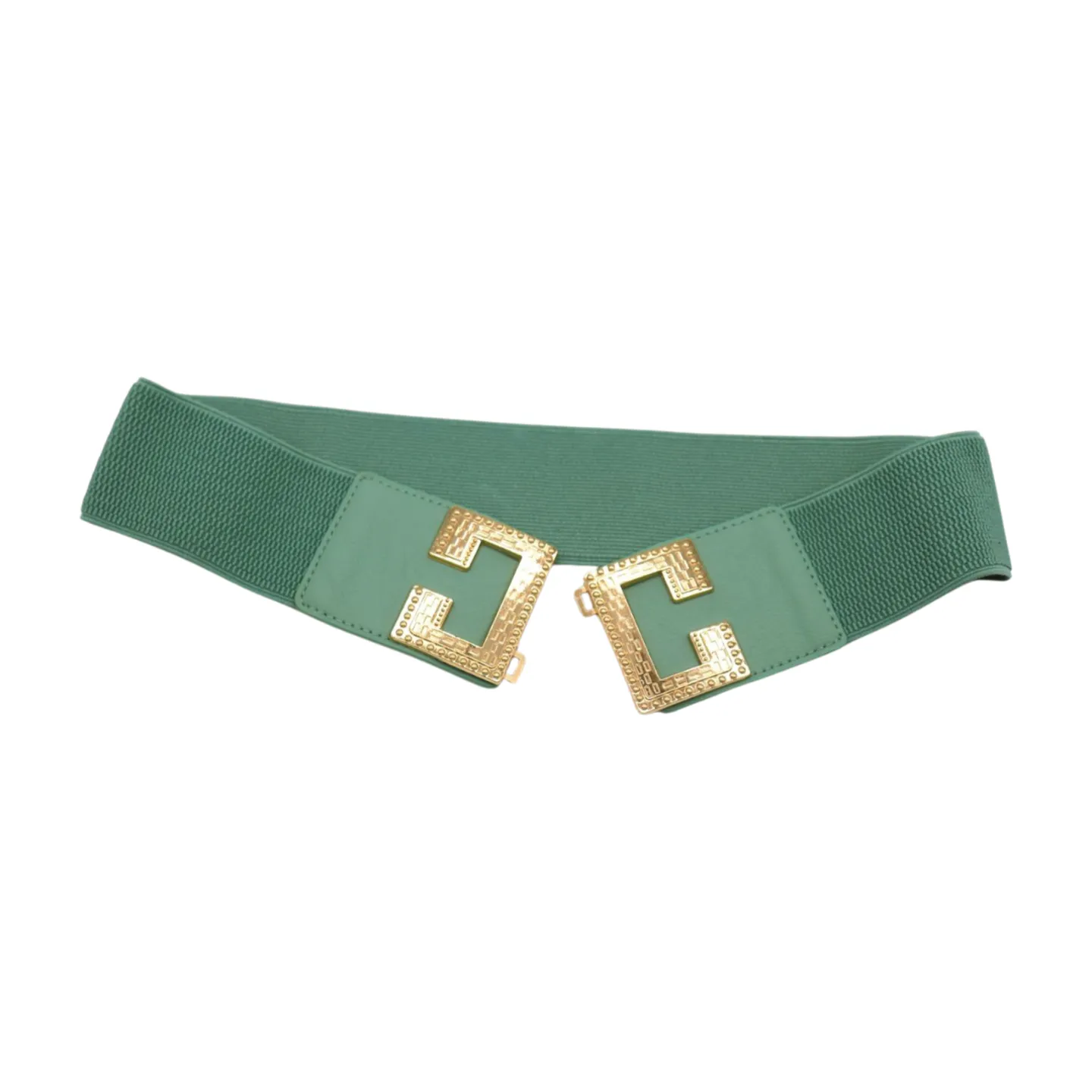 Women Jade Teal Elastic Wide Fashion Belt Hip Waist Gold Metal C Buckle S M