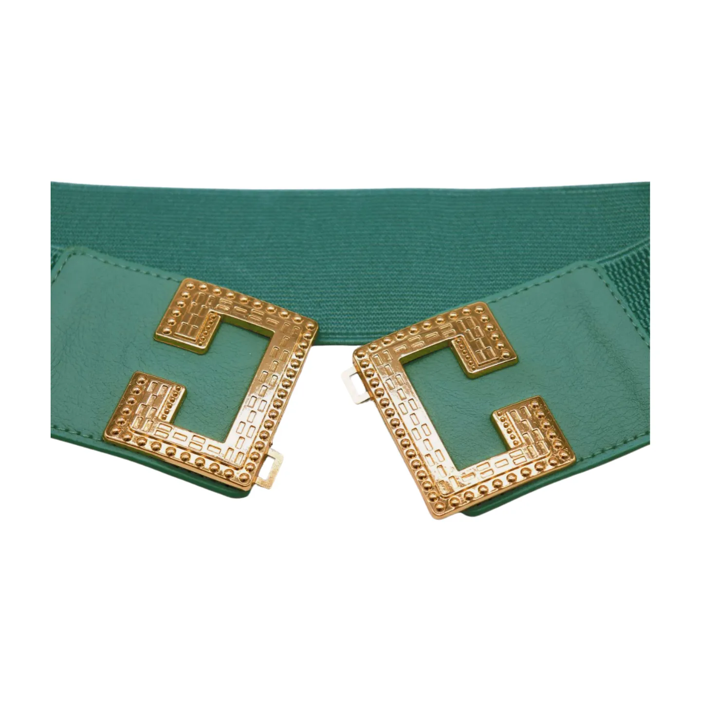 Women Jade Teal Elastic Wide Fashion Belt Hip Waist Gold Metal C Buckle S M