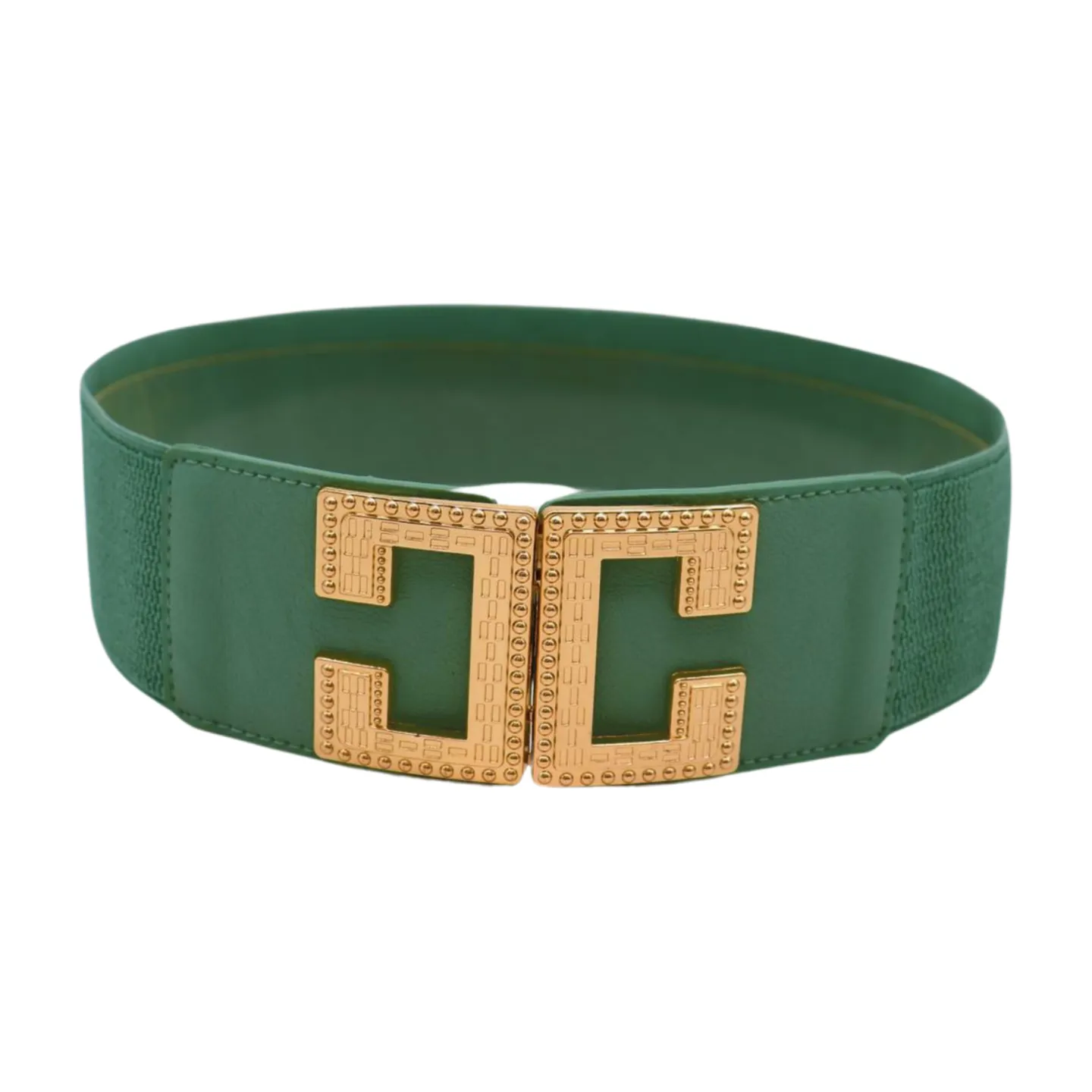 Women Jade Teal Elastic Wide Fashion Belt Hip Waist Gold Metal C Buckle S M