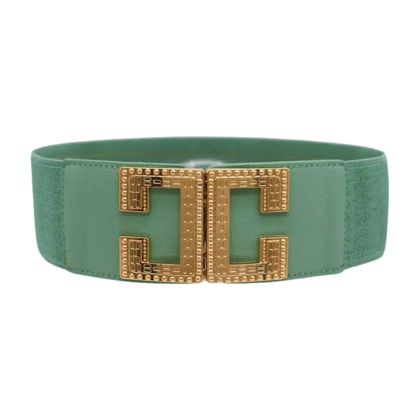 Women Jade Teal Elastic Wide Fashion Belt Hip Waist Gold Metal C Buckle S M