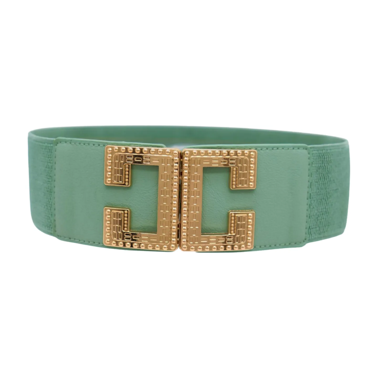 Women Jade Teal Elastic Wide Fashion Belt Hip Waist Gold Metal C Buckle S M