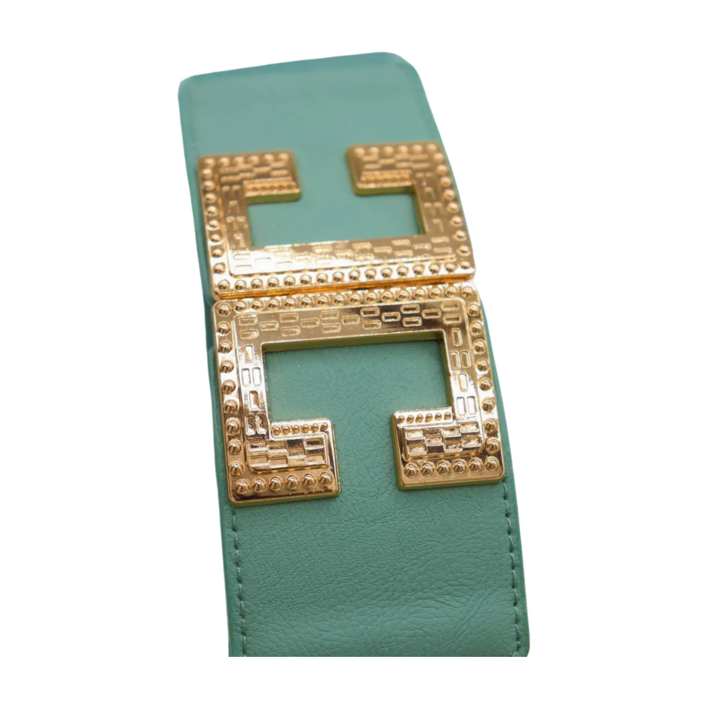 Women Jade Teal Elastic Wide Fashion Belt Hip Waist Gold Metal C Buckle S M