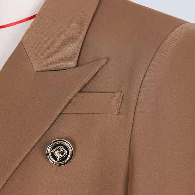 Women's Cotton Double-breasted Brown Blazer