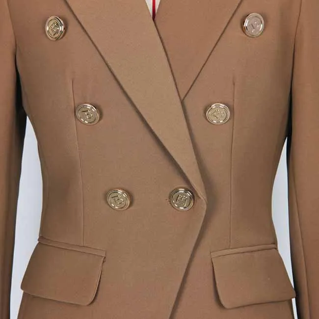 Women's Cotton Double-breasted Brown Blazer