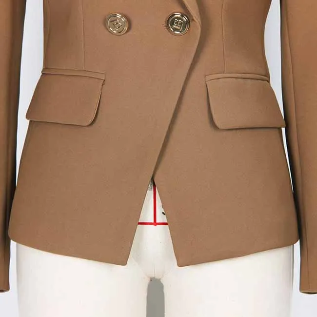 Women's Cotton Double-breasted Brown Blazer