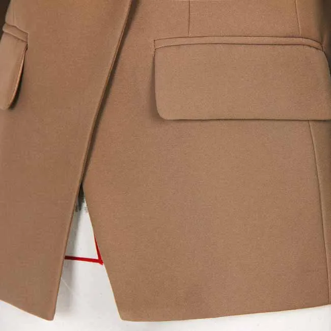 Women's Cotton Double-breasted Brown Blazer