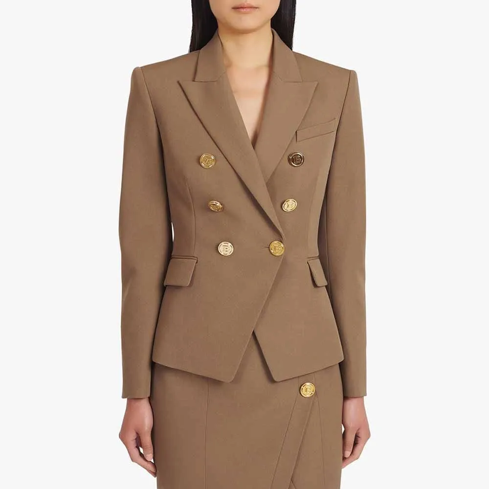 Women's Cotton Double-breasted Brown Blazer