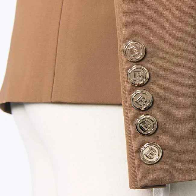Women's Cotton Double-breasted Brown Blazer