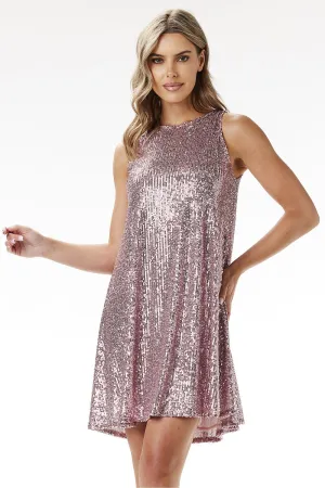 Women’s Evening Sequin Dress – Sleeveless High Neck A-Line Cocktail Dress