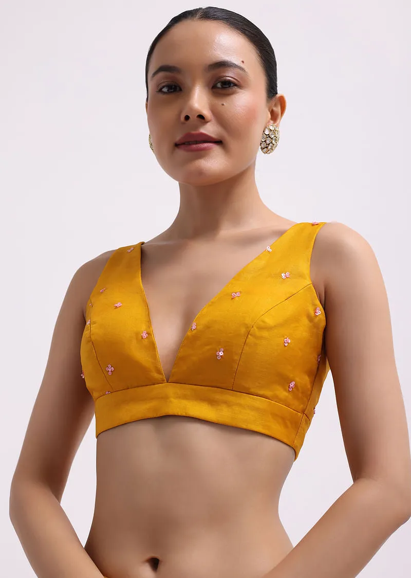 Yellow Organza Saree In 3D Sequins