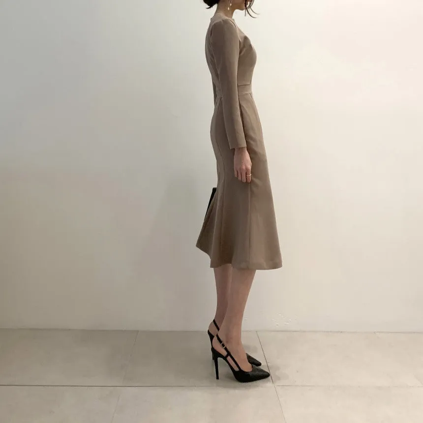 Zipper Splicing Fishtail Pleated Midi Dress
