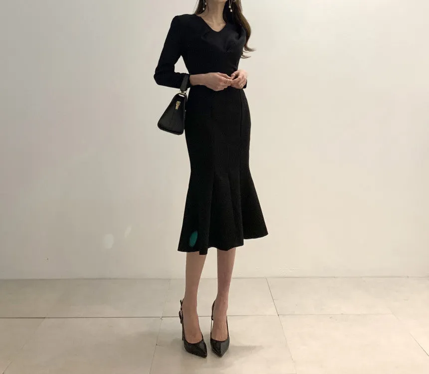Zipper Splicing Fishtail Pleated Midi Dress