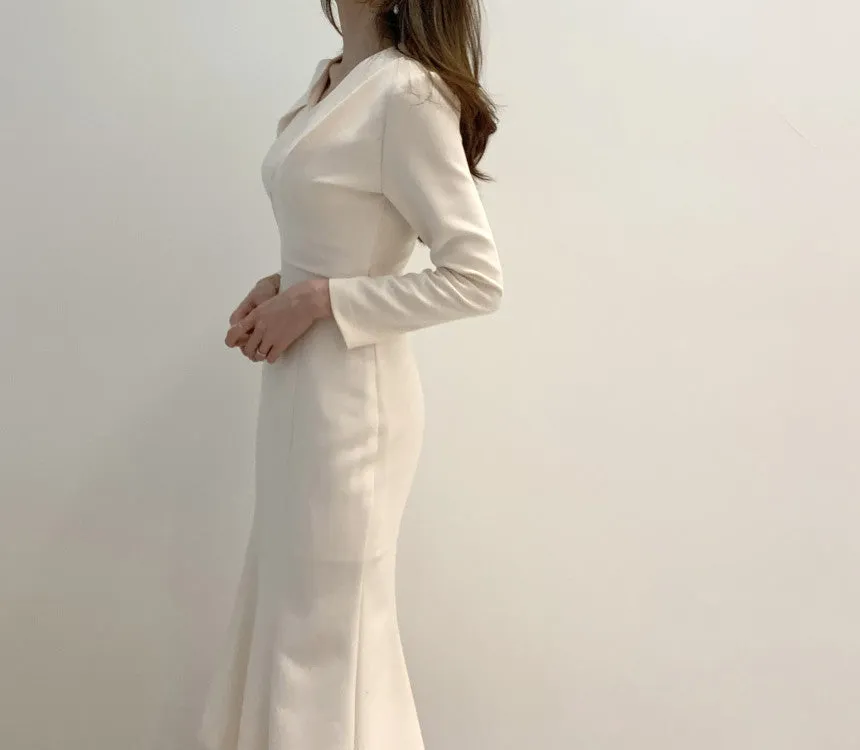 Zipper Splicing Fishtail Pleated Midi Dress
