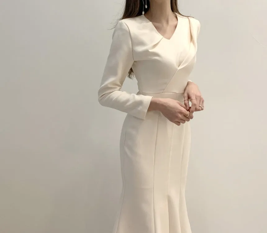 Zipper Splicing Fishtail Pleated Midi Dress
